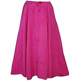 Mogul Interior Women's Hippie Skirt Pink Embroidered Rayon Flare Hippie Long Skirts L
