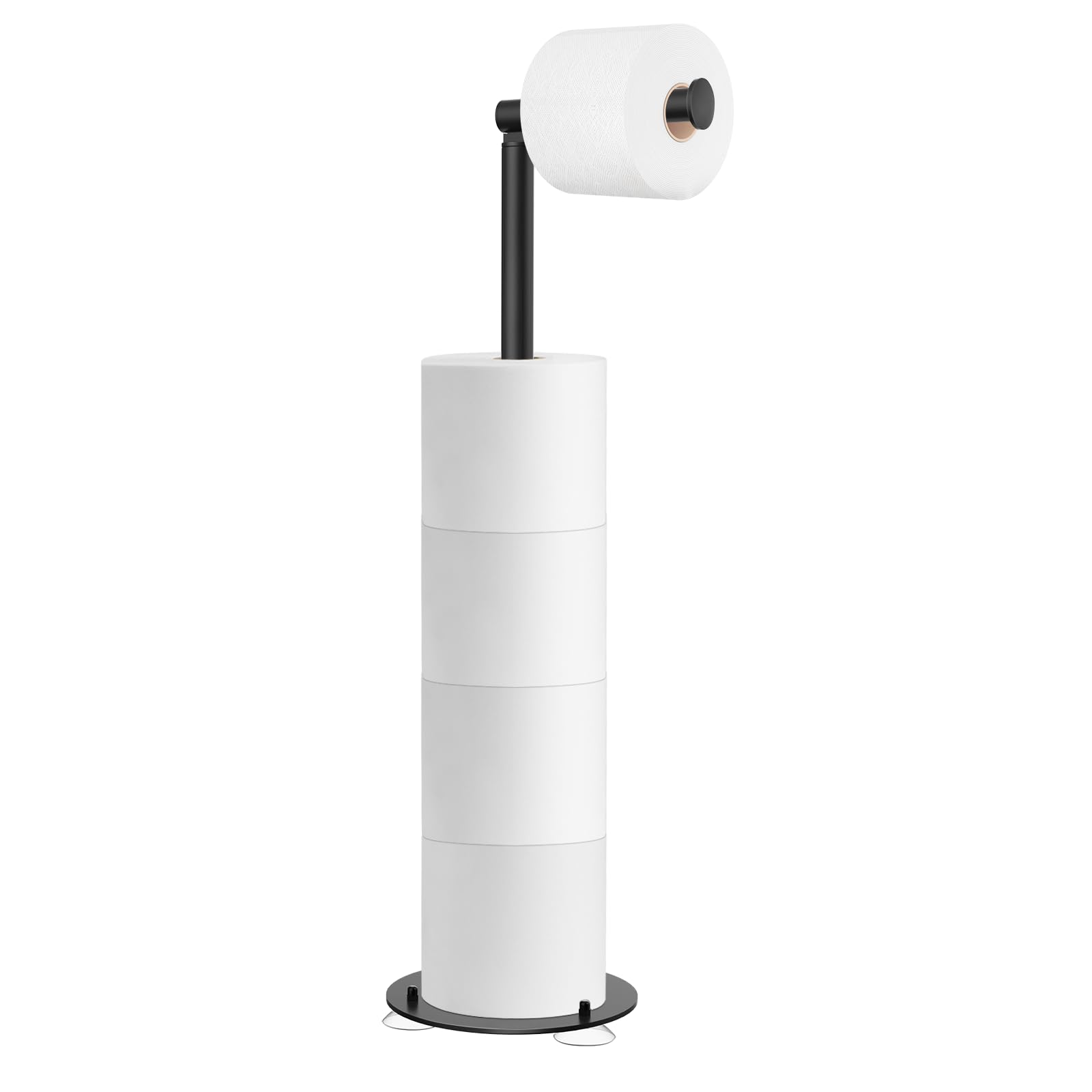Photo 1 of SetSail Toilet Paper Holder Stand, Free Standing Toilet Paper Holder with Suction Cups, Stainless Steel Toilet Paper Storage for Bathroom, Weighted Base Suction Cup, Black