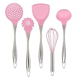 5pcs Silicone Cooking Utensils Set, Beasea BPA Free Kitchen Utensils Kit for Nonstick Heat-Resistant Cookware, Spoon, Egg Whisk,Pasta Server, Ladle, Skimmer, Turner