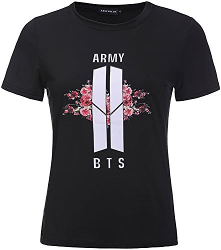 Bocaoying Unisex BTS New Logo Summer Shirt Kpop Bangtan Boys Love Yourself T-Shirt (XL, Floral Black)