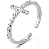Bellitia Jewelry 925 Sterling Silver Cross Ring, Adjustable Open Cubic Zirconia Ring for Women Jewellery Gifts