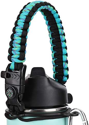 Kaiouli Paracord Handle for Hydro Flask Water Bottle, Carrying Strap Survival Strap Cord with Safety Ring and Carabiner, Fits Most Brands Wide Mouth Water Bottles