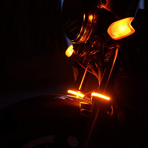 Motorcycle Fork Amber LED Turn Signal Strip Lights Kit Super Bright for Harley Davidson Front Rear Turning Indicator Lights Universal Victory Motorbike Lamps Waterproof and Durable (2Pcs, 39mm-70mm)