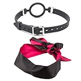Open Mouth Gag O-Ring Gag Adjustable Strap& Blindfold Satin Eye Mask