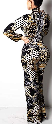 Women Bandage Jumpsuits Boat Neck Long Sleeves Floral Sexy Cutout Front Wide Leg Long Pants Rompers
