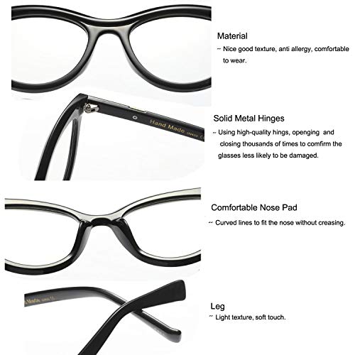 Allt Vintage Cat Eye Optical Eyewear Half Tinted Frame Mod Eyeglasses with Clear Lenses For Women (White)