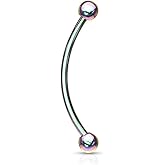 Forbidden Body Jewelry Snake Eyes Piercing Jewelry Tongue, Conch, Belly Button or Eyebrow Rings for Women & Men - 16g Curved Barbell 3mm Solid Ball Ends Surgical Steel Piercing Rainbow (1 Pc - 5/8")