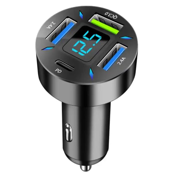 RDRKR 66W 4-PORT CAR CHARGER – PD & QC 3.0 FAST CHARGING CIGARETTE LIGHTER ADAPTER, DUAL TYPE-C + DUAL TYPE-A PORTS COMPATIBLE WITH IPHONE, ANDROID & TABLETS