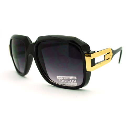 Legendary Hip Hop Bling Oversized Squared Rectangular Sunglasses - Black Gold
