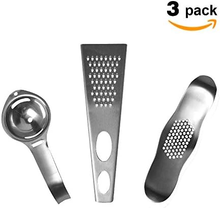 Stainless Steel Cheese Grater Bundle with Egg Separator and Garlic Press