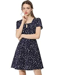 Allegra K - Vestido de mujer con estampado de estrellas, cuello cuadrado, manga corta, acampanado