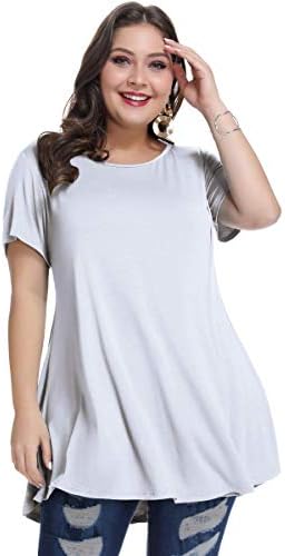 Womens Short Sleeve Casual Loose Fit Flare Swing Tunic Tops Basic T-Shirt Plus Size