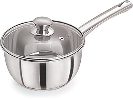 Pristine Stainless Steel Sandwich Base Dlx Sauce Pan with Glass Lid for Induction 16 cm, 1.7Ltrs (Silver)