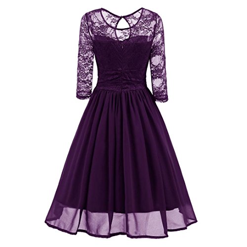 Sunny Fashion Girl Dress, COOL99 Womens Vintage Lace Evening Party Wedding Work Casual Three Quarter Sleeve Dress (XL, Purple)