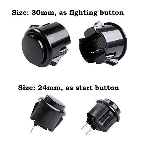 Hikig Arcade DIY Parts Kit USB Encoder to PC Games 5Pin Joystick + 2X 24mm & 8X 30mm Arcade Buttons for Arcade PC Game Console, MAME, Raspberry Pi Retro Game Controller DIY, Windows - Color Black - Thumbnail 2
