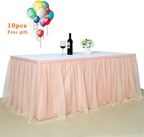 B-COOL Rose Gold Table Skirts 4.5 yards Table Skirt Rectanglar Romantic Elegent Princess Tulle Tutu Table Skirt for Wedding Baby Shower Birthday Banquet Party Decor L14ft H 30in