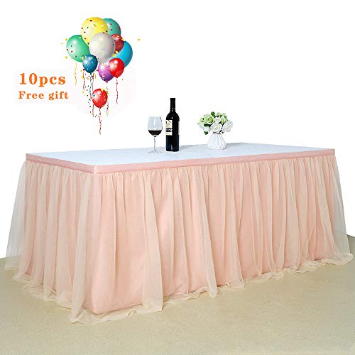 B-COOL Rose Gold Table Skirts 4.5 yards Table Skirt Rectanglar Romantic Elegent Princess Tulle Tutu Table Skirt for Wedding Baby Shower Birthday Banquet Party Decor L14ft H 30in