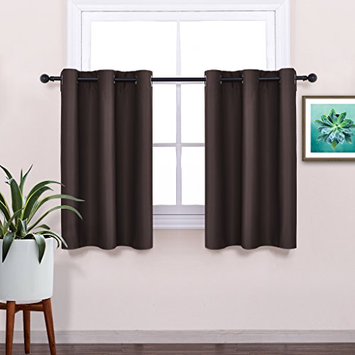 PONY DANCE Short Kitchen Curtains for Windows - (42 x 36 inches, Brown, 2 Pieces) Grommet Top Window Treatments Short Drapes/Valance for Basement Thermal Insulated