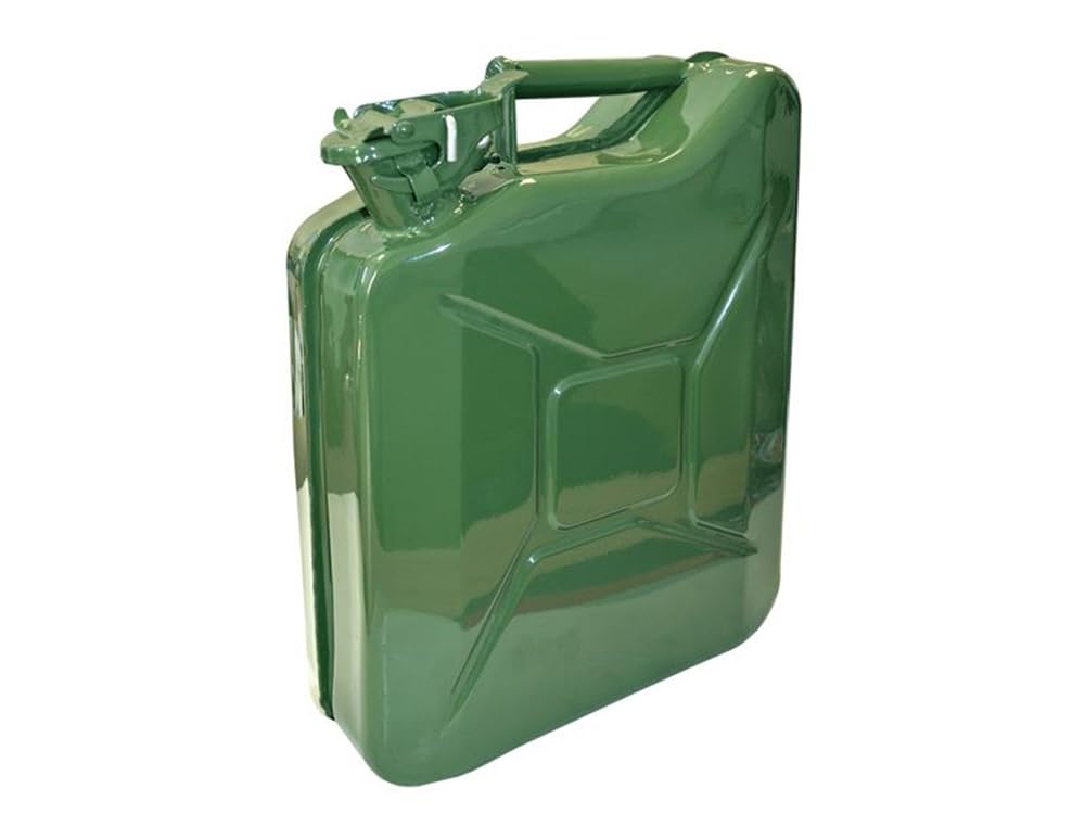 Faithfull 10 Litre Metal Jerry Can – UN & TUV/GS Certified Fuel Container, Carbon Steel Construction, Painted Inside & Out with Lockable Cap, Gasket Seal & Breather Pipe – Green, 10L