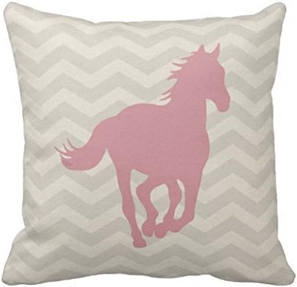 LCArtStore Horse Chevron Pattern Pink Grey Cream 18x18 Inch Cotton Linen Decorative Pillow Case Throw Pillow.