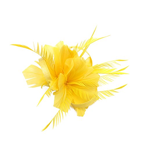 CHUANGLI Feather Headware Fascinator Hair Clip Plume Pillbox Cocktail Derby Hat Hair accessories Yellow