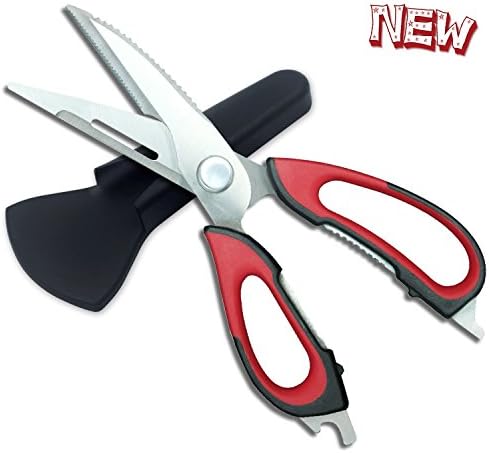 Heavy-Duty Kitchen Scissors GUYUCOM Easy Cleaning Cutlery Multifunctional Take Apart for Chef's Shears with Magnetic Sheath for Chicken/Poultry/Fish/Meat/Crab/Herb/Vegetables (black-red)