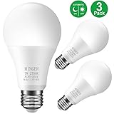 Dusk to Dawn Light Bulb,Minger 7W Smart Automatic LED Bulbs with Auto on/Off, Indoor/Outdoor Lighting Lamp for Porch, Hallway, Patio, Garage (E26/E27, Soft White,3-Pack)