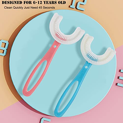QrBxa U Shaped Kids Toothbrush, Kids Toothbrushes U Shape, 360° Manual Kid Toothbrush with Food