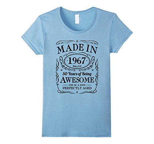 Women's 50th Birthday Gift T-Shirt Made In 1967 Awesome LT Small Baby Blue