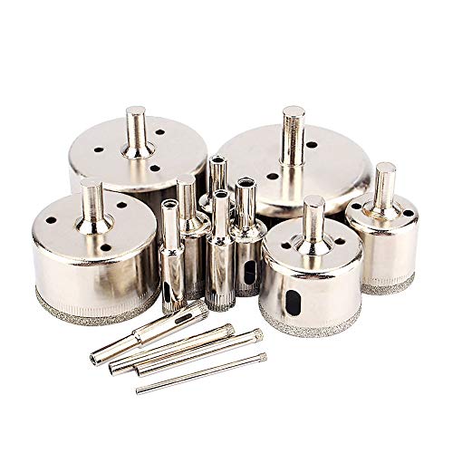 14-Piece Diamond Drill Bit Set, 3mm to 70mm Diamond Coated Hollow Drill Bits for Glass, Ceramic, Tile, Marble and Porcelain Cutting