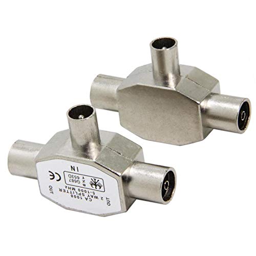 Ancable 2 Way TV Aerial Splitter Male to Female, Metal Housing, 1 Plug to 2 Jack Adapter Connector Joiner