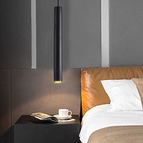 Phube LED Pendant Light Nordic Long Tube Hanging Lamp Minimalist Creative Ceiling Lamp Modern Art Decor Lighting Fixture for Dining Room Kitchen Island(Black)