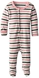L'ovedbaby Unisex-Baby Organic Cotton Footed Overall, Coral Stripe, 6/9 Months