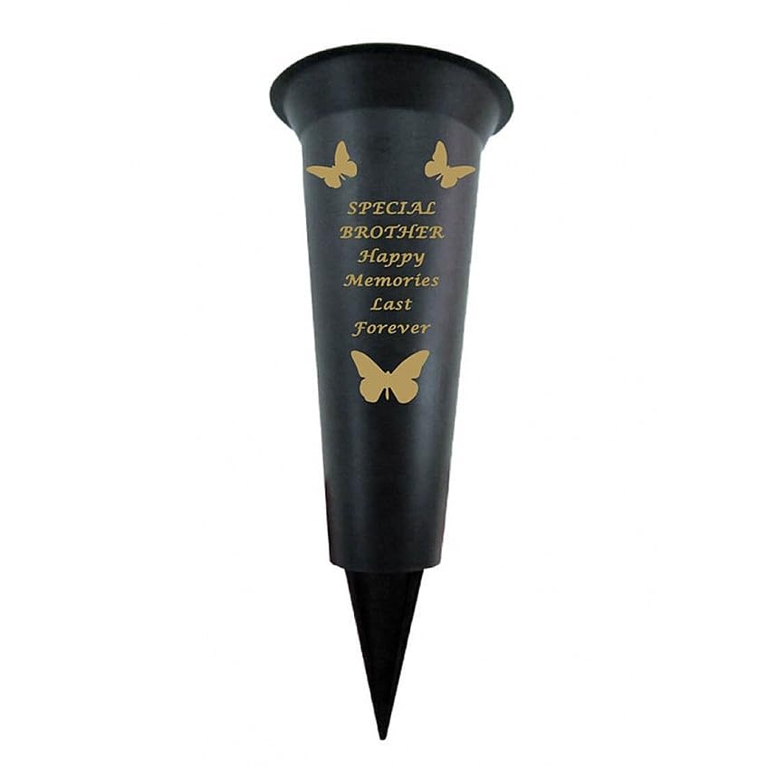 Brother - Plastic Spike Memorial Grave Vase With Butterfly Decoration
