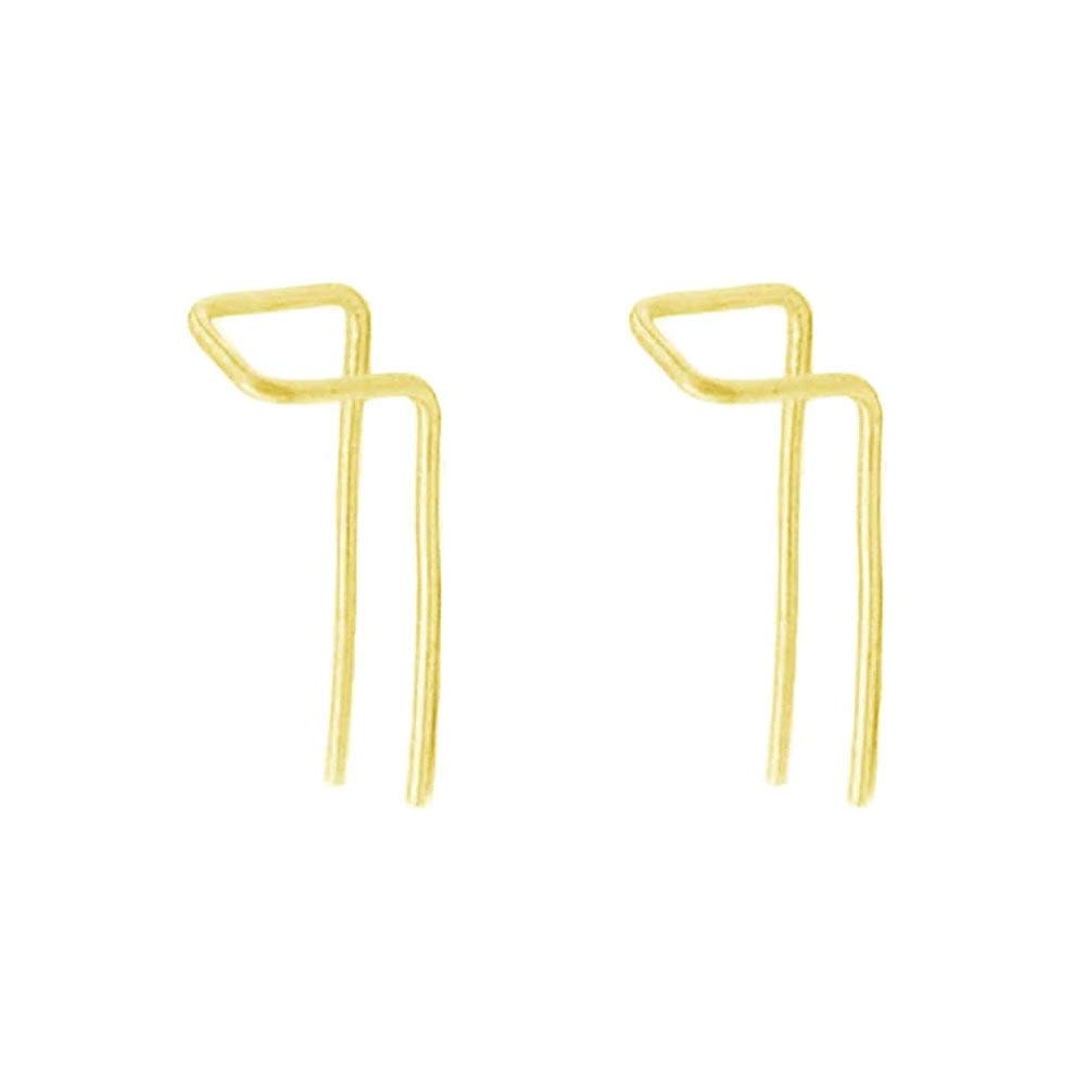 Minimalist Double Piercing Earrings for Women Girls Men S925 Sterling Silver Bar Threader Dangle Drop Stud Safety Pin 2 Hole Lobe Bended Hook Fashion Hypoallergenic Lightweight Jewelry (Gold)