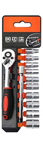 12PCS ソケットレンチセット 差込角6.35mm(1/4") 六角ソケット 車両整備 修理 自動車 バイク【ホルダー付き】商品画像