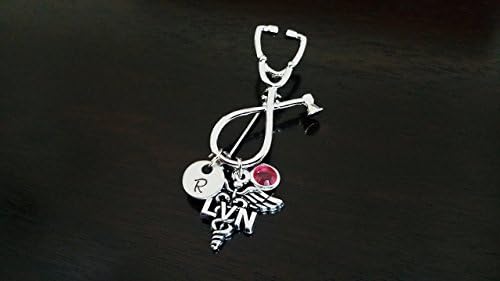 LVN Licensed Vocational Nurse Medical Stethoscope Handstamped Personalized Initial Letter Birthstone Graduation Gift CA TX Brooch Pin