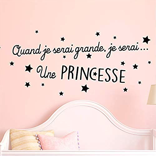 Motivational Quotes French Quote Quand Je Serai Grande, Je Serai Une Princesse Girls Room Nursery Kids Room Wall Decals Decor Vinyl Sticker SK17304