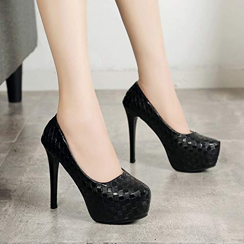 BEAUTYVAN Women's Closed Round Toe Pumps Stiletto High Heels Office Lady Wedding Bridal Party Dress Heeded Shoes (Size 38=US:6.5, Black)