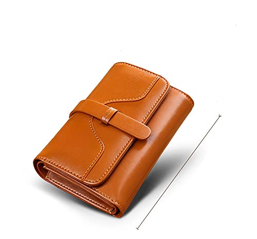 Ladies High-end Genuine Leather Oil and Wax Treated RFID Wallet Pure Leather Card and Coin Purse L 14.5 x W 10 x H 3cm