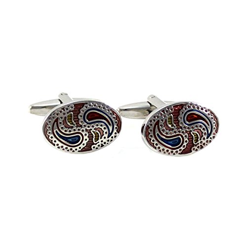 MENDEPOT Classic Oval Multi-Color Paisley Pattern Cuff Links with Gift Box