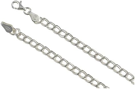 Sterling Silver Charm Double Link Parallelo 4mm Bracelet Chain Solid .925 Italy Italian Jewelry