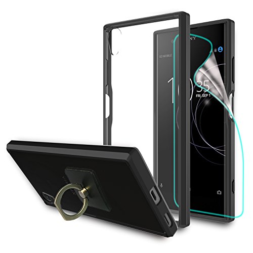 SONY XPTRIA XA1 PLUS Clear Case With HD Screen Protector+Phone Stand,Ymhxcy [Air Hybrid] Ultra Slim Shockproof Bumper Cover For Sony Xperia XA1 Plus (5.5") CB2-Black