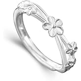Izpack Adjustable Flower 925 Sterling Silver Ring for Women Daisy Plumeria Flower Stacking Open Statement Finger Rings Wedding Engagement Promise Bands Dainty Jewelry Gifts Daughter Birthday