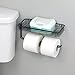 mDesign Toilet Tissue Paper Holder and Multi-Purpose Shelf - Wall Mount Storage Organizer for Bathroom, Holds 2 Rolls - Durable Metal Wire Design - Matte Black