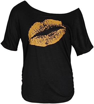 Women's LIPS Off Shoulder Tops T-shirt