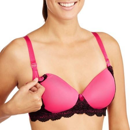 Wynette by Valmont Maternity Hot Pink Bra with Pretty Black Lace