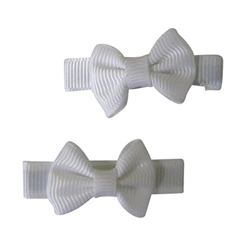 Set of 2 White Mini Bows Clips for Babies or Toddlers on 1.75 Inch Covered Hair Clip with Teeth