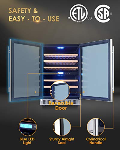 Amaste-Wine-Fridge-51-Bottle-Dual-Zone-Wine-Cooler-24-Bulit-in-or-Freestanding-Wine-Refrigerator-with-Double-Pane-Anti-UV-RaysAnti-frost-Tempered-Glass-Door-Quiet-Compressor-Wooden-Shelves-Blue-LED-Li