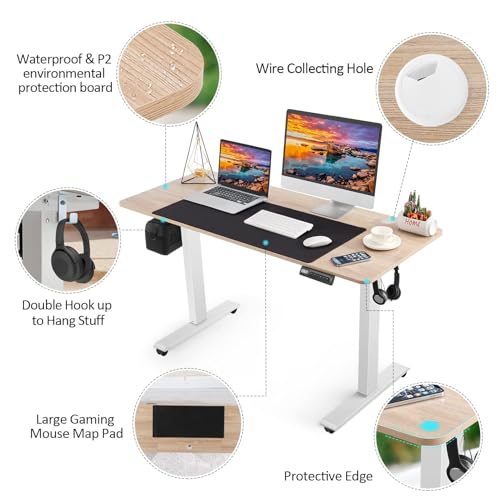 Electric Standing Desk 55 x 24In with Charging Station, Adjustable Height Desk with Oversized Mouse Pad, 2 USB Ports & 3 Power Outlets, 4 Caster, 4 Preset Heights, 27''-45'' Lifting Range